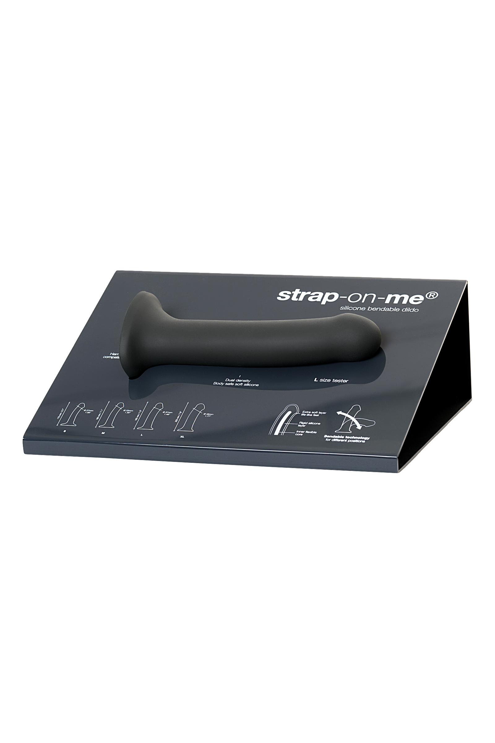 Ремневой нереалистичный страпон на присоске Strap-on-me, L, силикон, черный, 19 см + Дисплей