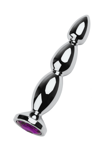 Анальная втулка  TOYFA Metall, металл, серебряная с фиолетовым кристаллом  13,5 см, Ø 3 см, 140 гр