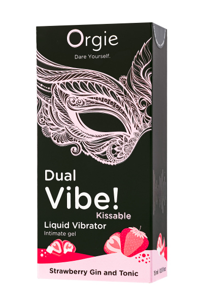 Съедобный гель с эффектом вибрации Orgie DUAL VIBE! Strawberry Gin And Tonic, на водной основе, 15мл