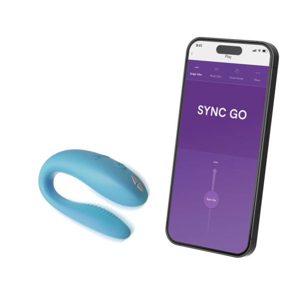 Вибратор для пар WE-VIBE Sync Go бирюзовый,силикон,7,7 см.