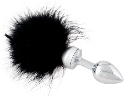 Анальная втулка TOYFA Metall, металл, серебристая, с черной опушкой, 6 см, Ø 2,9 см